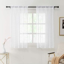 White Sheer Voile Curtains with 3D Silver Foil Moroccan Pattern, 2 Panels 52x45 - £23.79 GBP