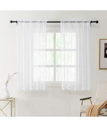 White Sheer Voile Curtains with 3D Silver Foil Moroccan Pattern, 2 Panel... - $29.69