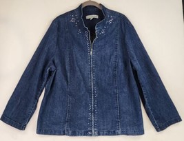 Samantha Grey Jacket Womens 18 Blue Denim Embellish Distressed Vintage Full Zip - £18.76 GBP