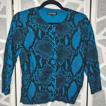 Express Button Down Blue &amp; Black Snake Print Sweater Cardigan 3/4 Sleeve... - $19.99