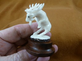 TB-MOO-10) white Moose elk buck rearing tagua nut figurine Bali detailed... - $46.98
