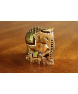 DAMAGE Vintage Hand Carved Painted Wooden Elephant Calf Family Figurine ... - $9.50