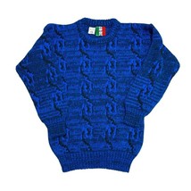 Vintage Italy Classic 80s Kids Sweater Electric Blue Black Marbled Knit Cozy - £16.61 GBP