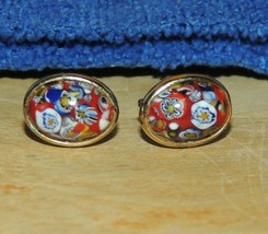 Vintage Millefiori Earrings red multi-color gold tone screw back poss It... - $580.79 MXN