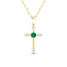 Natural Emerald and Diamond Cross Necklace in 10K Yellow Gold - £111.90 GBP