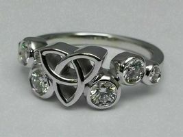 Wedding Celtic Knot Ring Bezel Set 3.1 Ct Round Diamond 14K White Gold Plated - £52.50 GBP