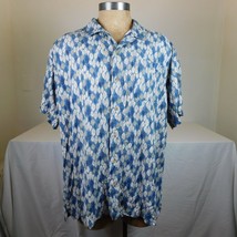 Columbia Sportswear Men Blue White Button Up Shirt Short Sleeve Leaf Siz... - $24.19