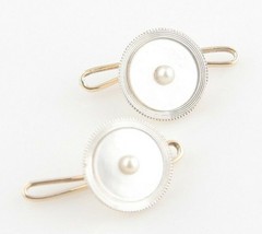 Gorgeous 14k Yellow Gold &amp; Platinum Mother of Pearl Cufflinks w/ pearl Center - £397.01 GBP