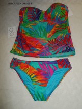LA BLANCA 4 8 Multi Rainbow Palm Bandeau Tankini Top &amp; Bikini Bottom-NO ... - $39.14