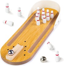 Mini Bowling Set Wooden Tabletop Bowling Game Desk Toys Desktop Bowling Home Bow - £18.79 GBP