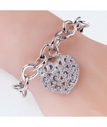 Sterling Silver Large CZ Heart Charm Toggle Bracelet 7&quot; - $5,388.86 MXN