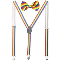 Men AB Elastic Band Rainbow Suspender With Maching Polyester Bowtie - $6.92