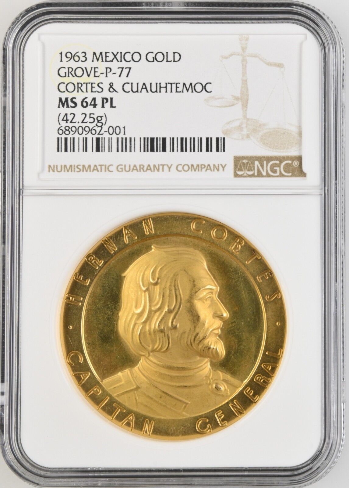 1963 Mexico Or Médaillon Cortes &amp; Cuauhtemoc Grove-P-77 NGC MS64 Pl - $7,557.22