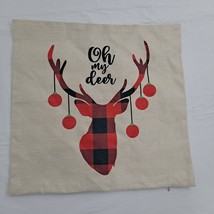 Deer Buffalo Plaid Red Black Oh My Deer Pillow Cover - £11.05 GBP