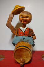 ANRI Seated Man Tips Hat Bottle Stopper Carved Puppet Barware Vintage Mechanical - £34.45 GBP