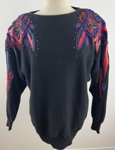 Vintage 80s 90s Cervelle Women&#39;s L Embellished Oversize Sweater Goldberg... - £31.42 GBP