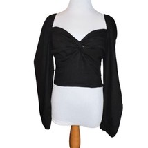 Lulus Women Black Twist Front Sweetheart Neckline Blouse Linen Blend Size Small - £15.84 GBP