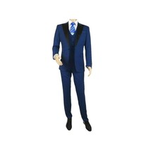Men's Light Wool Statement Tuxedo Vested Formal Wedding Stage Suit Alberto Blue image 4