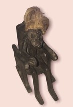 Indonesia Vintage Hand Carved Wooden Figure In Rocking Chair - £36.50 GBP