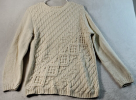 Liz Claiborne Sweater Womens Large Beige Knit Ramie Long Raglan Sleeve Crew Neck - £16.88 GBP