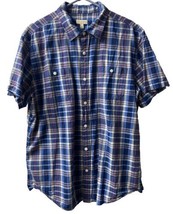 Sonoma Mens Size XL Camp Shirt Blue Purple White Plaid Short Sleeved But... - $13.22