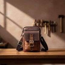 Retro Crazy Horse Leather Mens Crossbody Bag  Genuine Cowhide Shoulder M... - $75.00