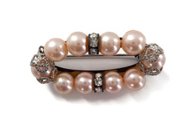 Vintage Oval Brooch Pink Hue Pearl Beads &amp; Silver Tone Fashion Jewelry Repaired - £18.66 GBP