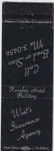 Matchbook Cover West&#39;s Insurance Agency Brad Or Stan Gurnee Illinois - £1.13 GBP