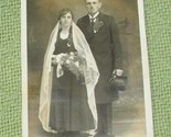 VINTAGE 1920s WEDDING PHOTO BRIDE GROOM GERMANY BLACK DRESS TOP HAT VEIL... - £1.43 GBP