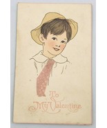Vintage 1912 AM Davis Co To My Valentine Card Boy w/ Pink Ribbon Tie #413  - £21.31 GBP