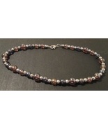 Beaded necklace; silver, brown, purple; silver lobster clasp; 16.5 inche... - £10.60 GBP