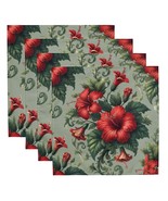 Green Cloth Napkin Set with Red Hibiscus Flower – Reusable Floral Table ... - $66.59 CAD
