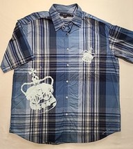 Sean John Mens Size XXL Plaid Button Up Shirt Graphic Print Embroidered ... - $18.69