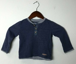 Boys Toddler Hudson Blue and Grey Long Sleeve Button Crew Neck - £5.82 GBP