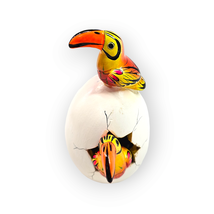Hatched Egg Pottery Bird Orange Yellow Toucans Mexico Hand Painted Signe... - £11.83 GBP
