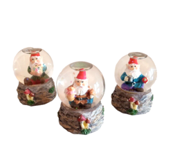 Glitter Snow Globe Glass Water Dome Gnome Bouquet Flowers Mushrooms 2.5&quot; Set 3 - £13.97 GBP