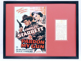 Charles Starrett Signed Framed 18x24 Letter &amp; Pardon My Gun Poster Display - $346.49