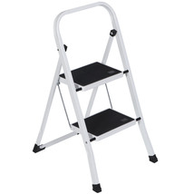 2 Steps Ladder Safety Non Slip Mat Tread Foldable Kitchen Steel Step Stool White - £43.95 GBP