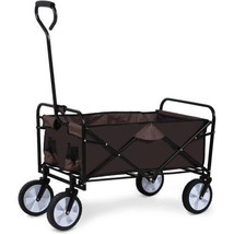 Rolling Collapsible Garden Cart Camping Wagon, with 360 Degree - Brown - £66.40 GBP