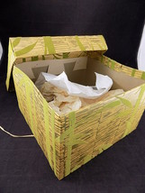 Vintage Ladies DECORATIVE HAT BOX Cardboard &amp; FELT BAMBOO Designed 11.5 ... - £18.76 GBP