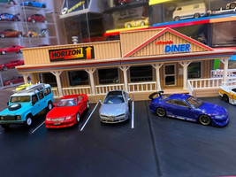 Racing Diner Car Meet Diorama 1 64 Scale Compatible with Hot Wheels and Matchbox - £43.86 GBP