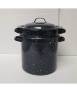 3 Pc Enamel Ware Black Speckled Clam Steamer Stock Pot Strainer Lid Smal... - £17.43 GBP