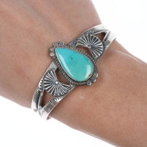 6.25&quot; c1940&#39;s Navajo Curio Sterling and turquoise cuff bracelet - £130.60 GBP