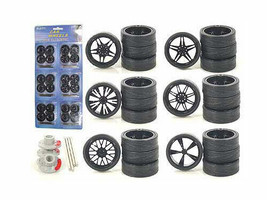 Black Replacement Wheels & Tires Set Rims For 1/24 Scale Cars And Trucks 2003B - £27.26 GBP