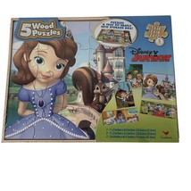 Disney Junior 5 Wood Puzzles Sophia Jake Lambie Doc Mcstuffins Storage B... - £14.69 GBP