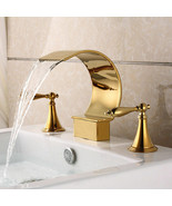 Gold Widespread waterfall Bathroom Dual Handles Waterfall Sink Faucet Mi... - £77.52 GBP