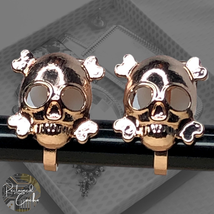 Womens Rose Gold Alloy Skull and Bones Clip On Stud Earrings Punk Gothic Jewelry - £12.86 GBP