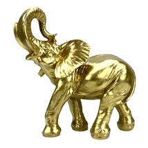 Gold Elephant with Trunk Up Wealth Lucky Figurine Statue Sculpture Home Décor - £40.93 GBP