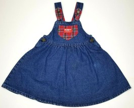 Vintage OSHKOSH B’GOSH Girls Denim Dress 4T Red Plaid Straps Pocket Jumper  - £22.80 GBP