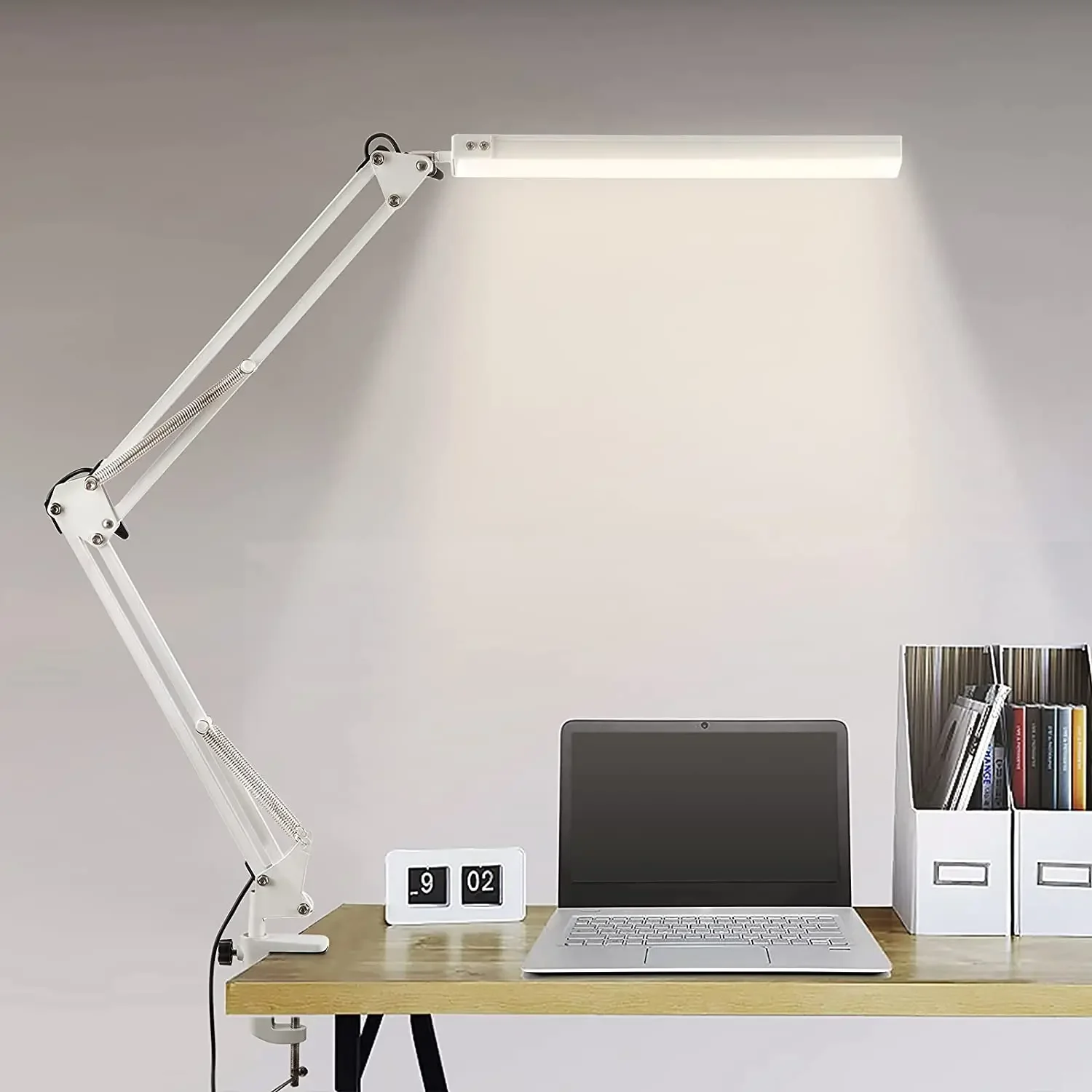 LED Folding Metal Desk Lamp Clip on Light Clamp Long Arm Diming Table La... - $25.64+